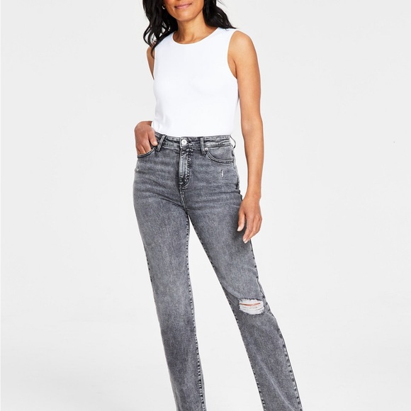 Women's Distressed High-Rise Straight-Leg Jeans, Created for Macy's - Picture 7 of 7